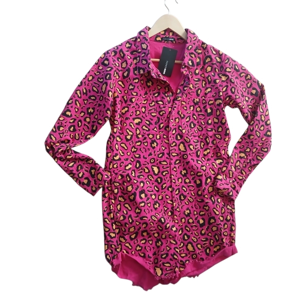 Fashion Nova Hot Pink & Yellow Leopard Print Romper Shorts Bodycon Sexy Snap Up